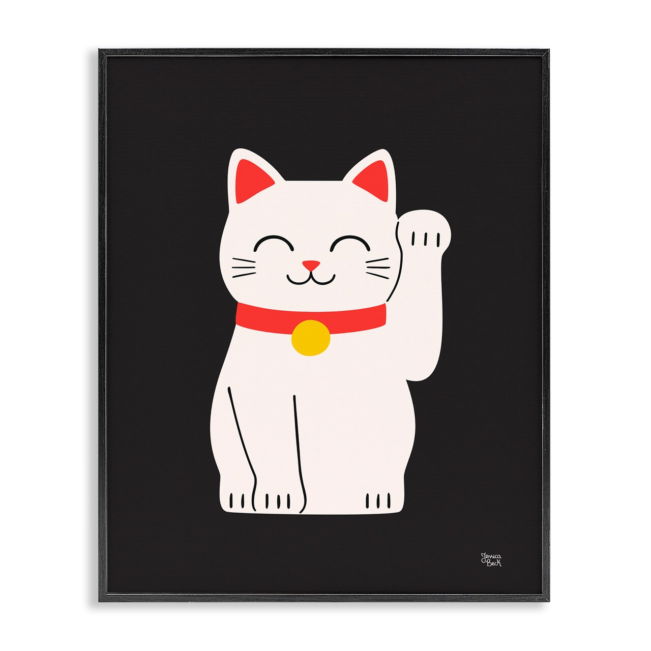 Stupell Industries Maneki Neko Lucky Cat Framed Giclee Wall Art Design by Jessica Beck